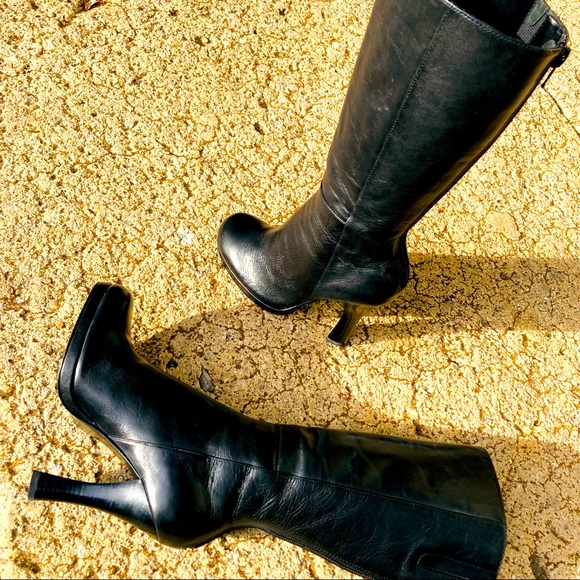 Steven By Steve Madden Shoes - STEVEN by Steve Madden Mid Calf Black Leather 4” Heel Boot 6.5 Womens